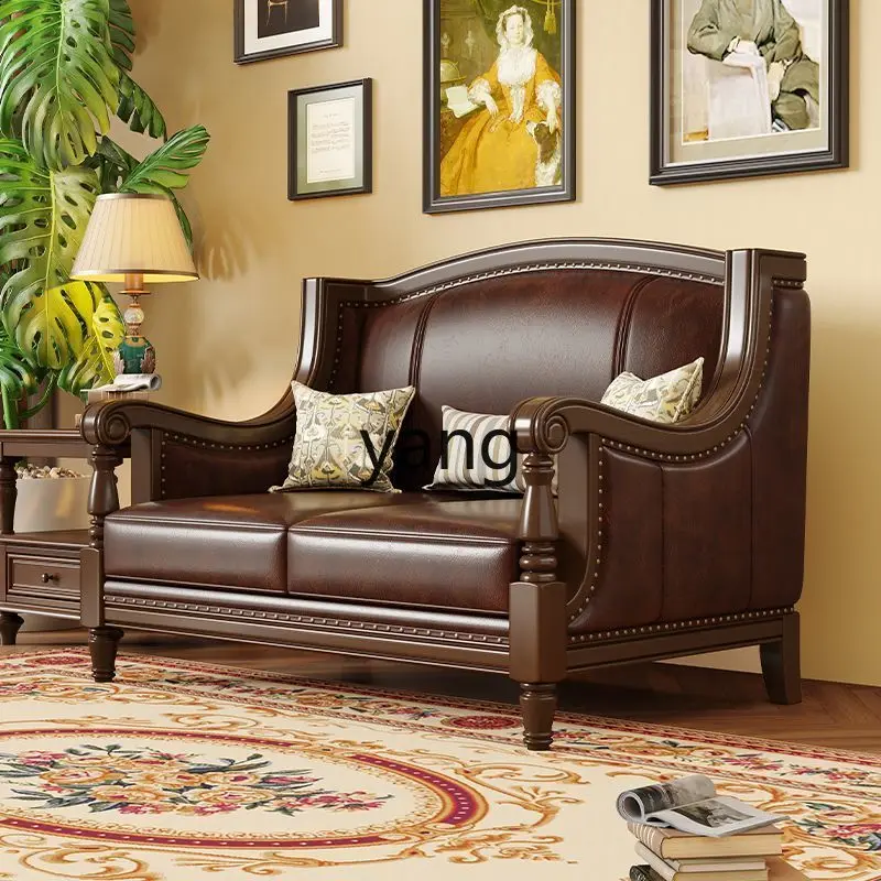 LH leather sofa first layer cowhide solid wood frame luxury retro
