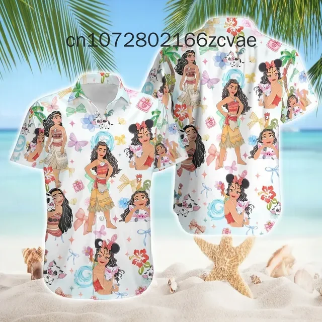 Disney Moana Princess Hawaii Shirt Men's and Women's Button Y2K Hawaiian Shirts Casual Fashion Street Shirts