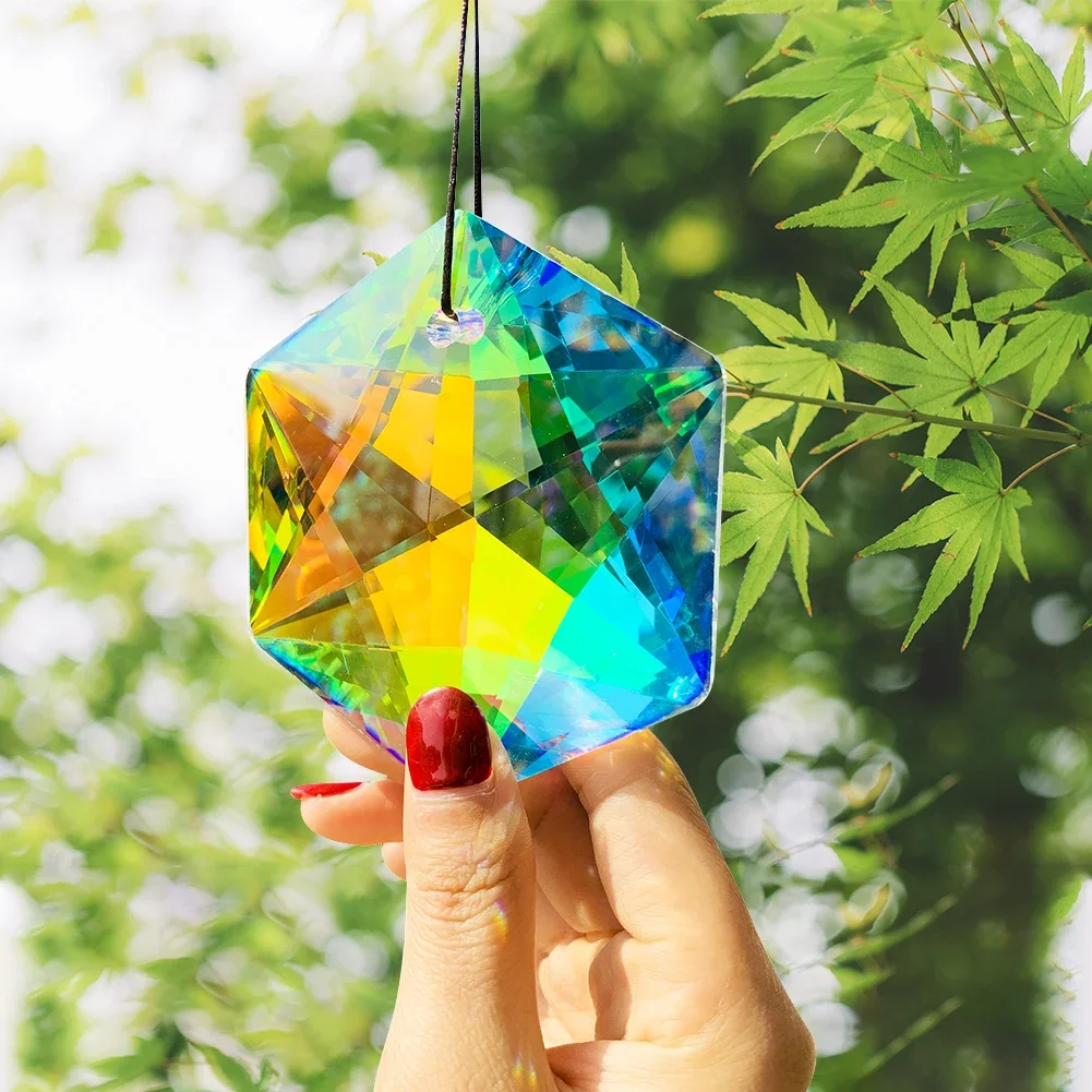 100mm Colorful Metatron Suncatcher Crystal Hanging Decor Star of David Prism Rainbow Maker Chandelier