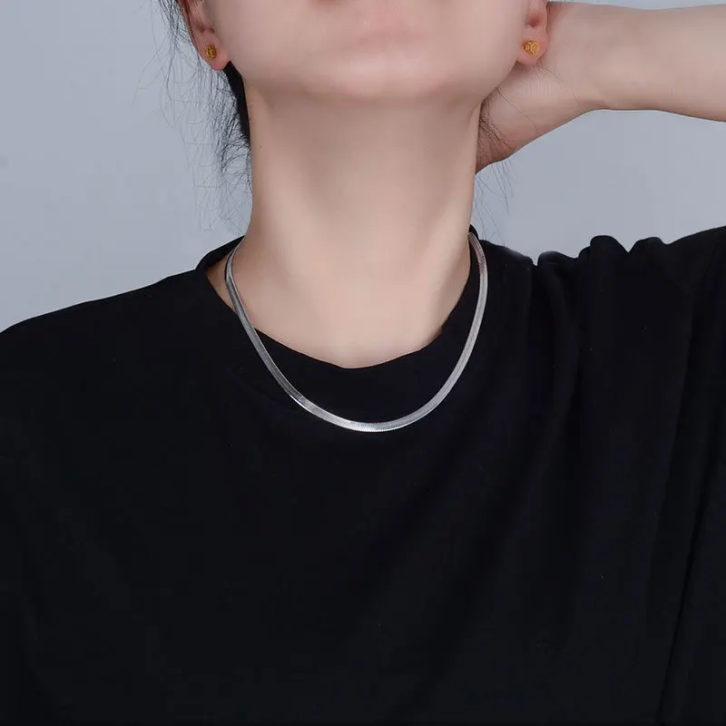 4MM Blade Flat Snake Bone Chain Stainless Steel Herringbone Necklace for Men Women Minimalist Punk Choker Collar Jewelry Gift