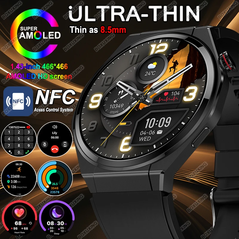 

New Ultra Thin Smart Watch Men Woman AMOLED Always Show Time NFC GPS Track 150+Sports Heart Rate IP68 Waterproof Call Smartwatch