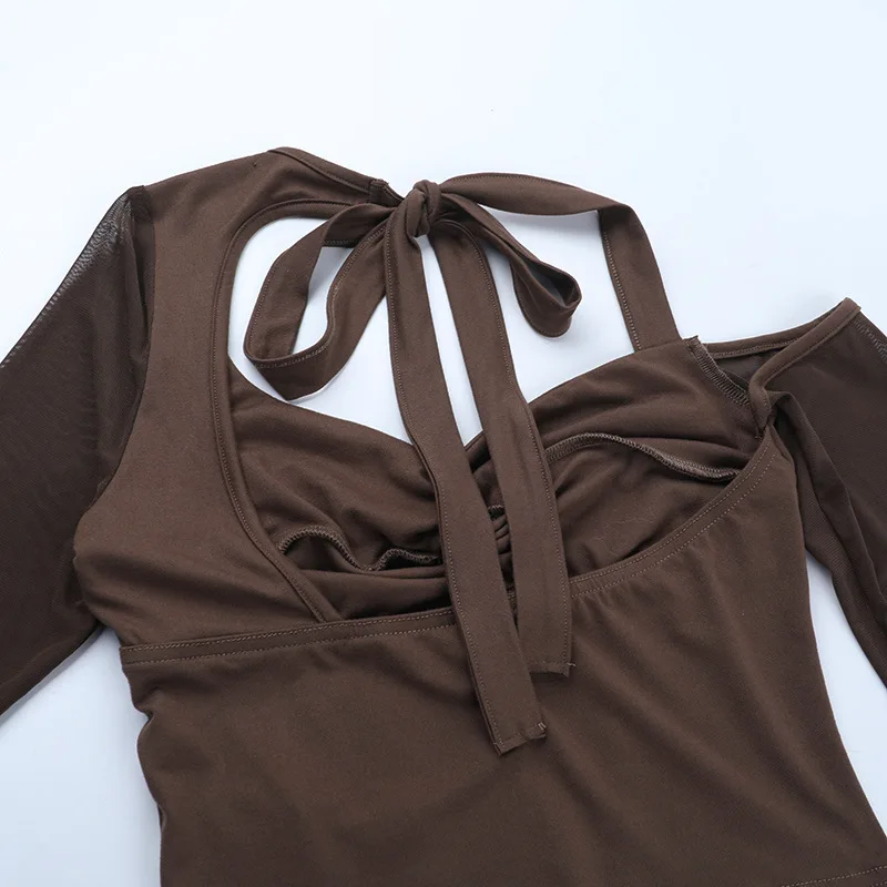 Fashionable Slim Short Style Sexy Perspective Shirt Autumn 2025 Women's European Style Clothing V- Neckline Up Top Wholesale