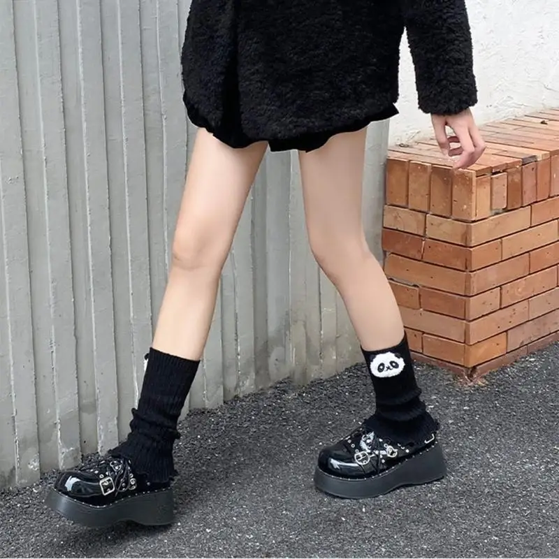 L5YC اليابانية النساء الفتيات الحلو محبوك تدفئة الساق واقي أحذية بلاستيك ثلاثية الأبعاد أفخم الحيوان الدمى تكدرت تقليم الساق #3