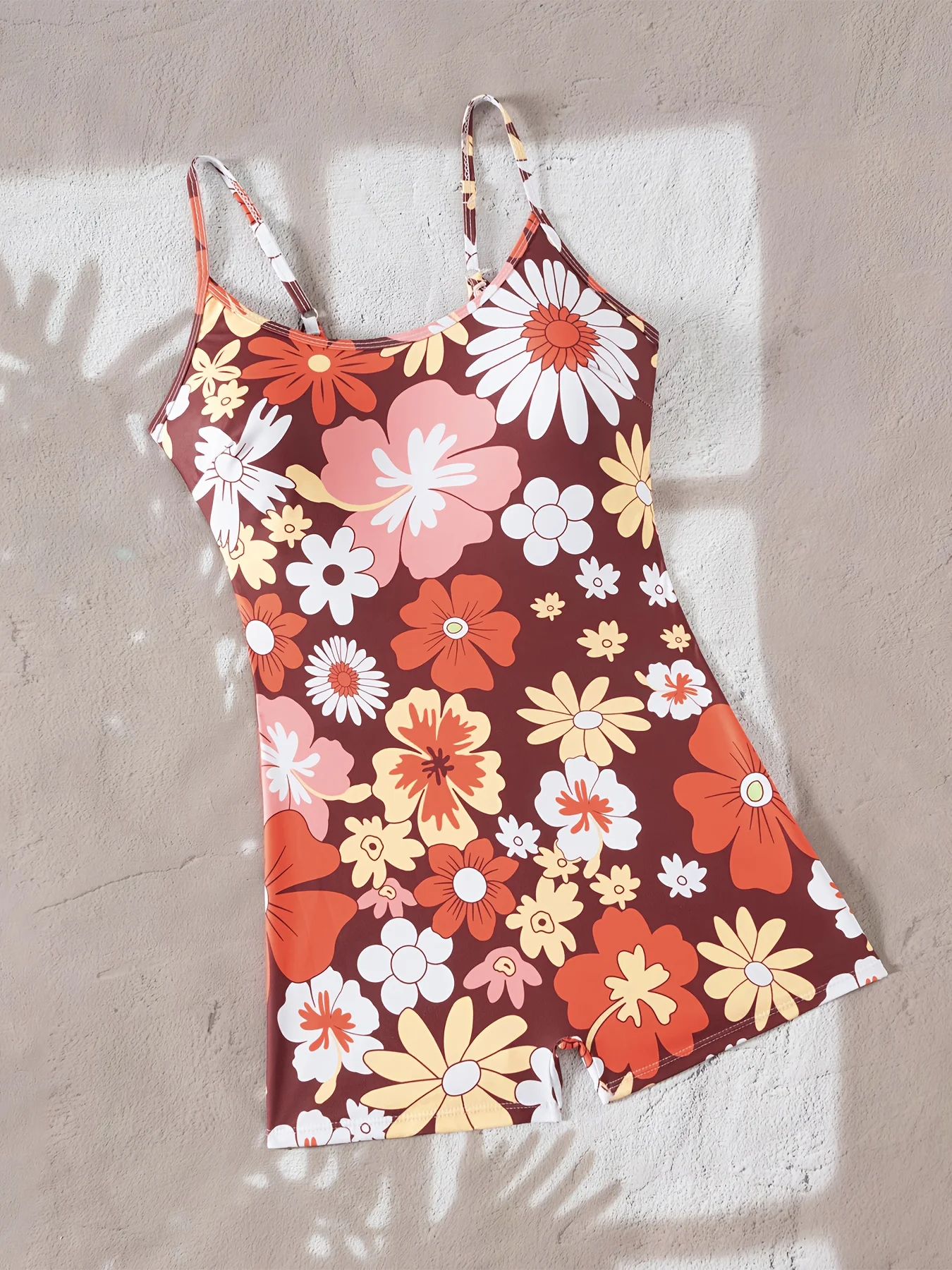 Women's One-Piece Swimsuit with Cute Floral Print in Orange, Featuring a Sexy Backless Design and Square-Cut Bottoms - Image 4