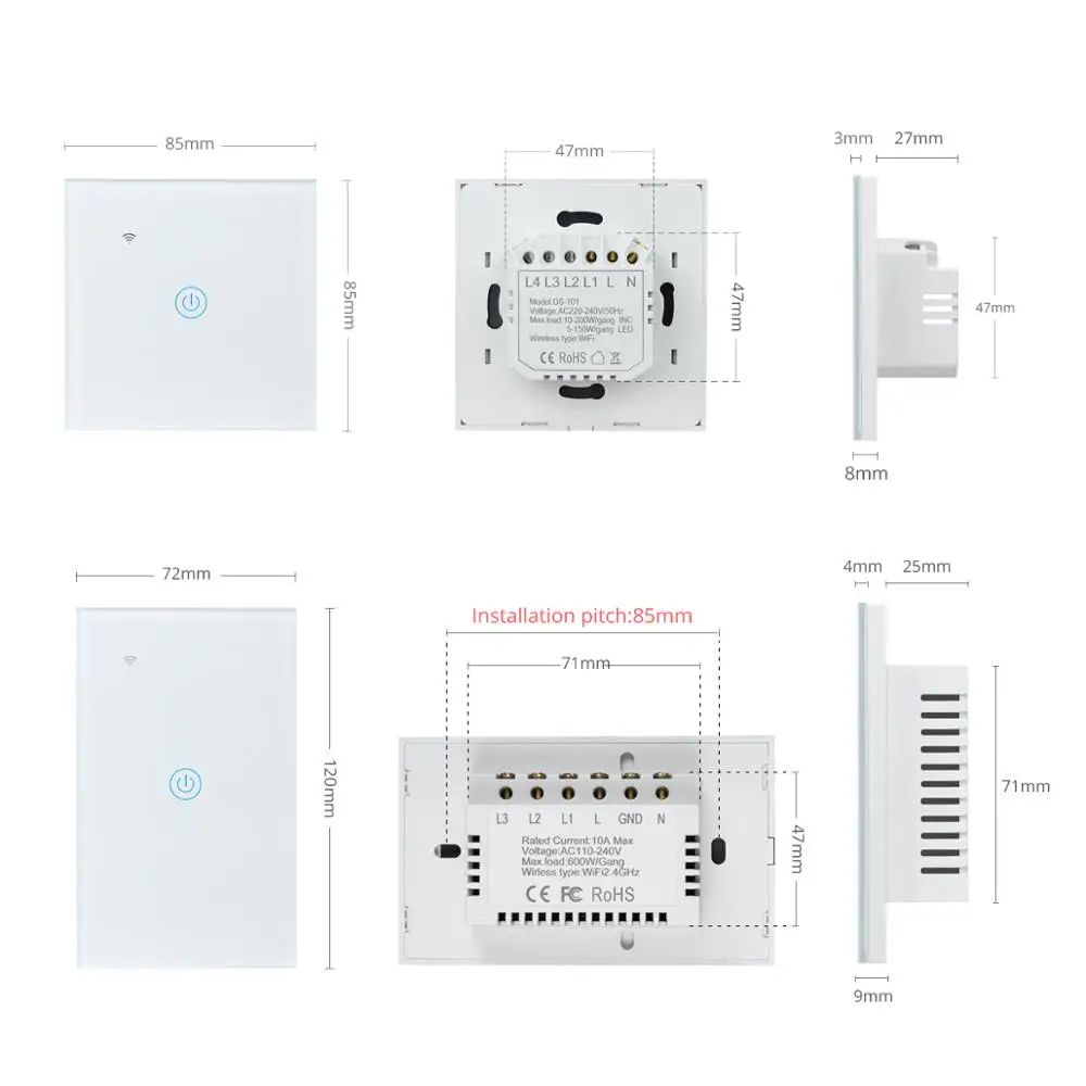 Apple Homekit DIY WIFI inteligente interruptor de luz LED Sensor táctil interruptor de pared inteligente Control de voz Siri funciona con la aplicación Homekit EE. UU. UE