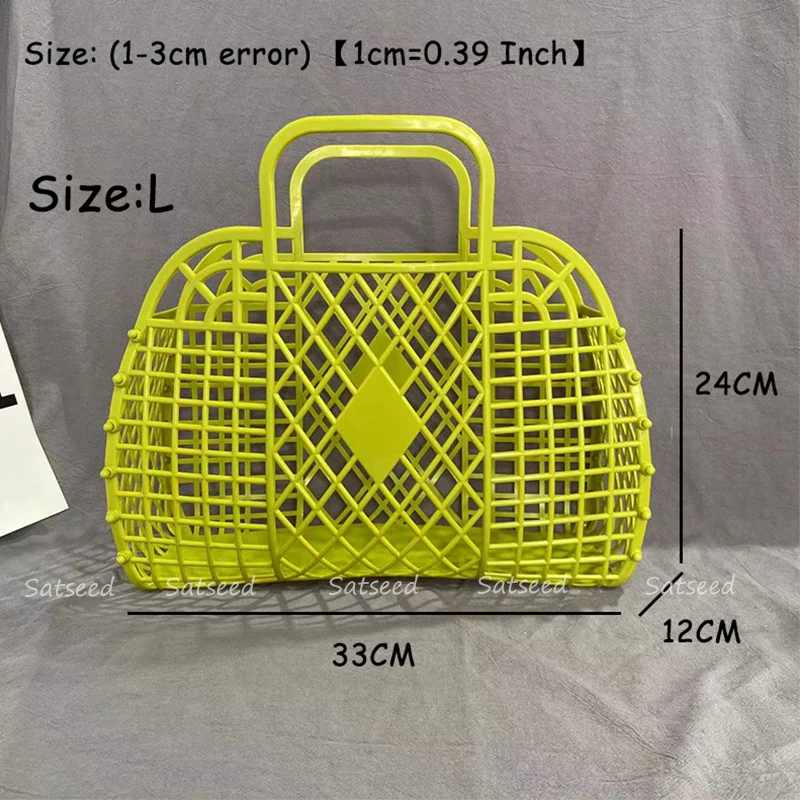 INS Super Hot Hand-Held Basket Bag Hollowed Out Jelly Large Capacity Summer Seaside Vacation Handbags Fashion Tote Handbag 2023