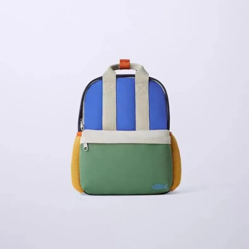 2026 New Arrival Colorblock Striped Kids Backpack Lightweight Canvas Daypack with Top Handle for Little Boys & Girls