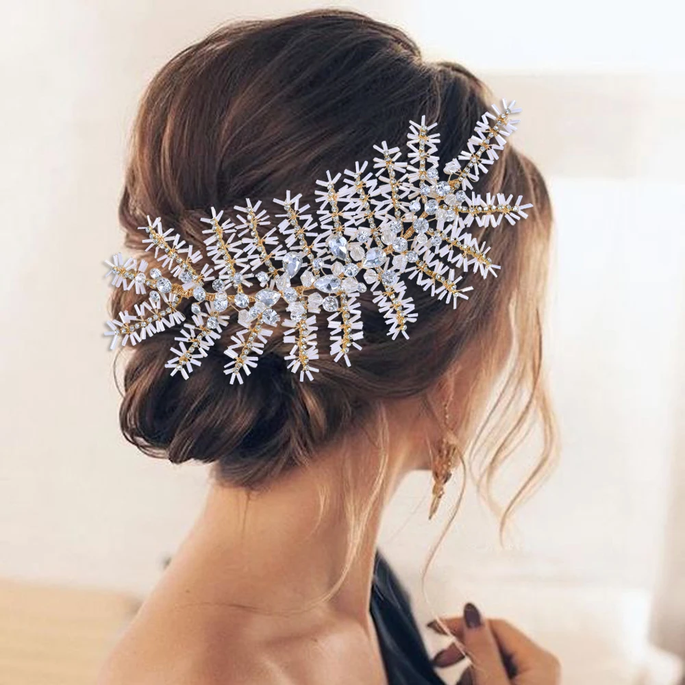 Handmade Cô Dâu Đầu Vũ Hội Tiara Cưới Phụ Kiện Tóc Cài Tóc Cô Dâu Đồ Trang Trí Nữ Pha Lê Trong Suốt Mũ Trùm Đầu