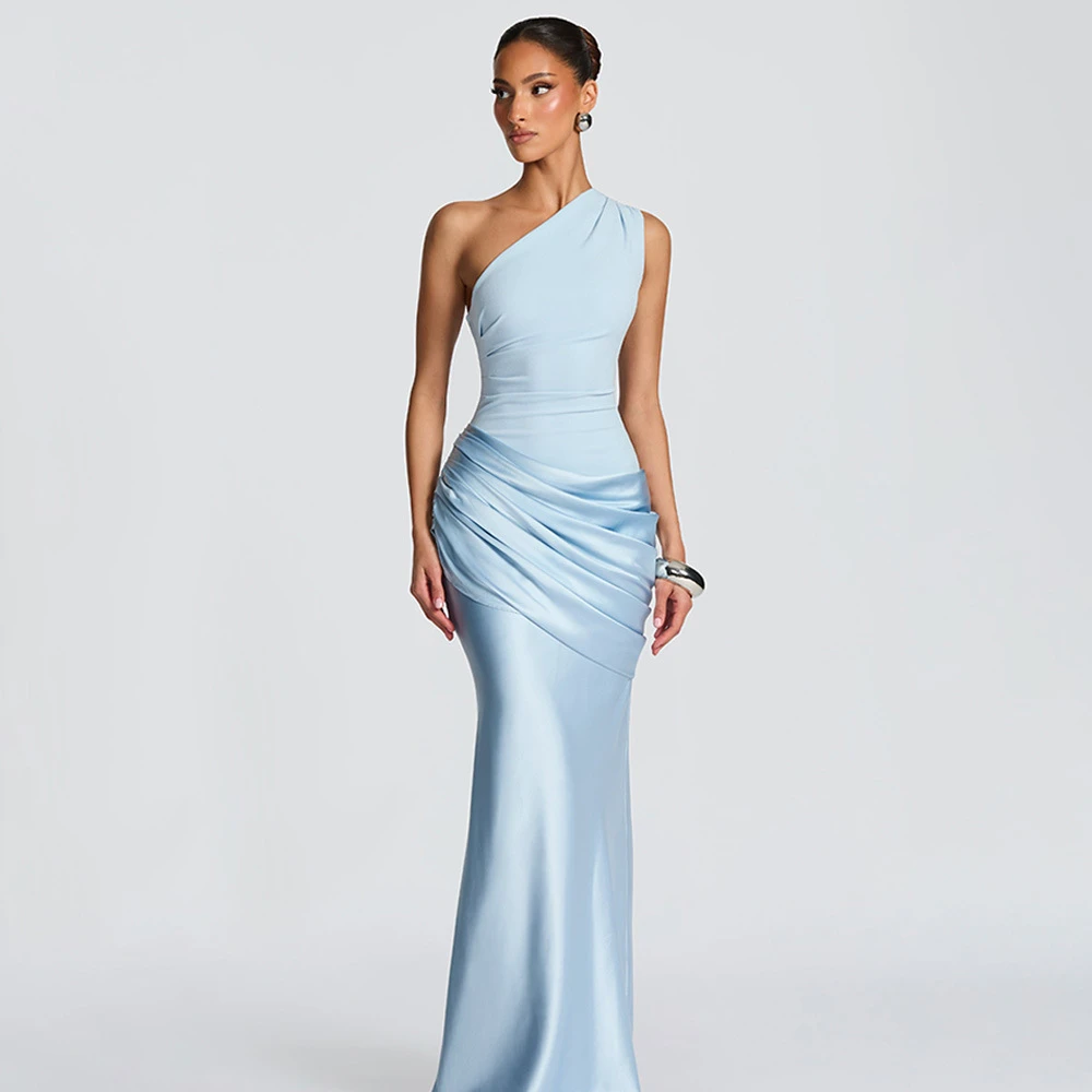 French Style Temperament Satin One-shoulder Bodycon Mopping Dress Retro Classic High-end Elegant Party Evening Dress