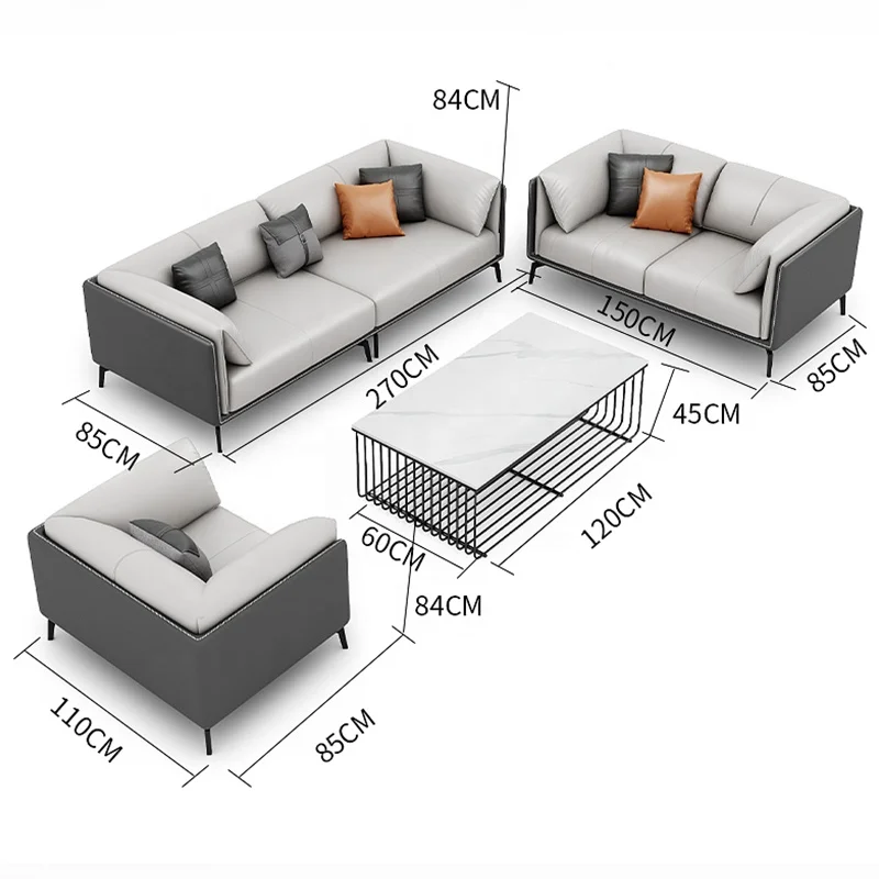 Micro-fiber Leather sofa set waiting room furniture sofa couch 1+1+3 seat office sofa design