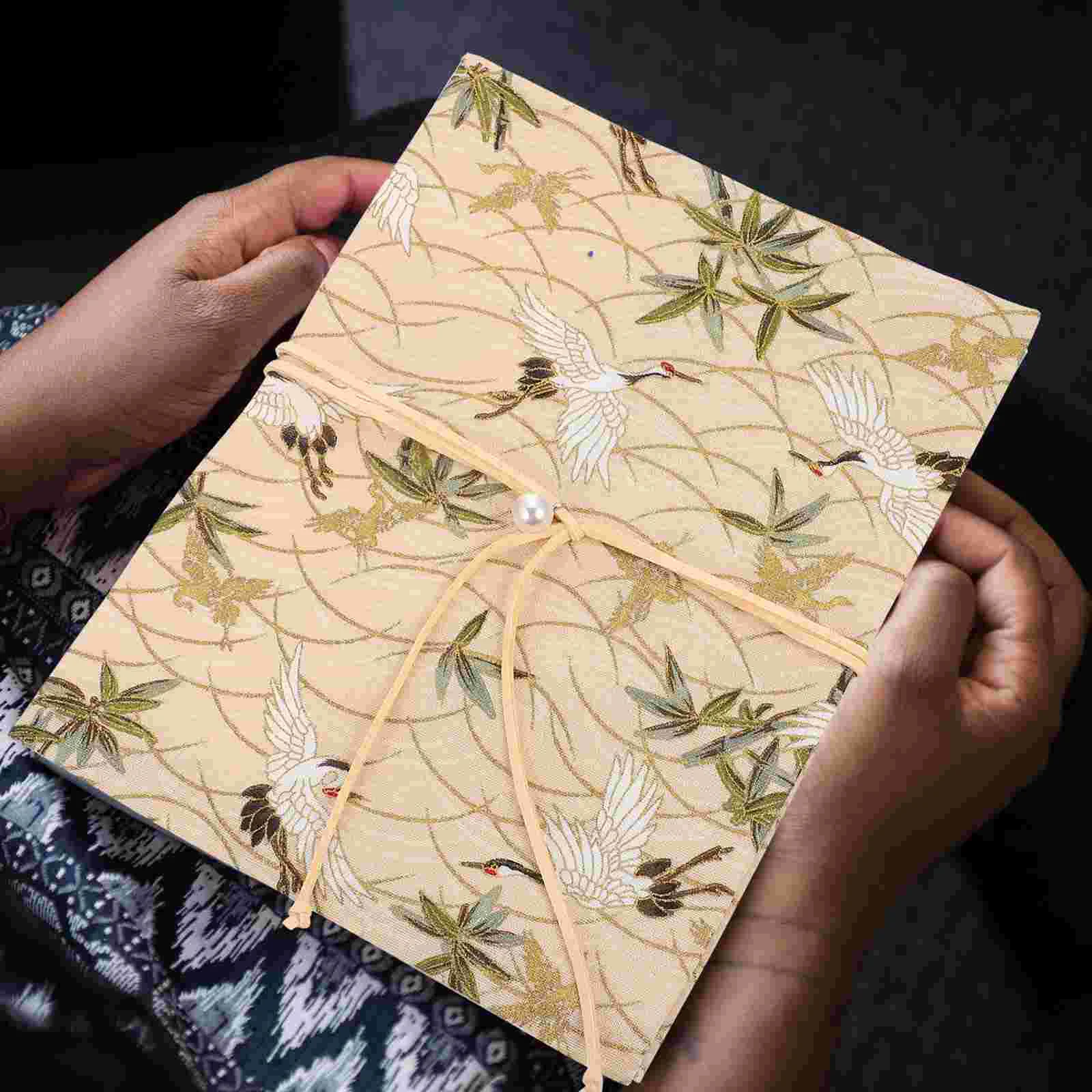 A5 Adjustable Book Cover Decorative Book Sleeve Crane Design Book Protector Hand-made Cloth Book Cover  Hand Account Book