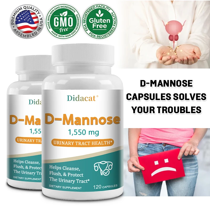 D-Mannose Vegetarian Capsules 1550mg, Natural Supplement for Urinary Tract, Bladder Cleansing & Immune Health, Vegetarian