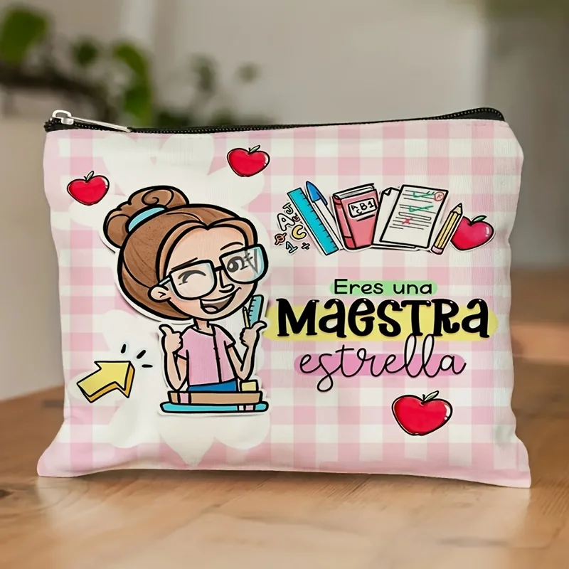 A Spanish teacher makeup bag - multifunctional zipper pouch, jewelry storage bag, perfect travel zipper small storage bag