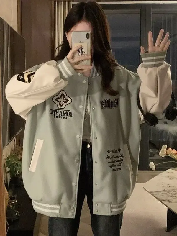 

Женская универсальная бейсбольная куртка-бомбер больших размеров с вышивкой в американском стиле, осенняя верхняя одежда