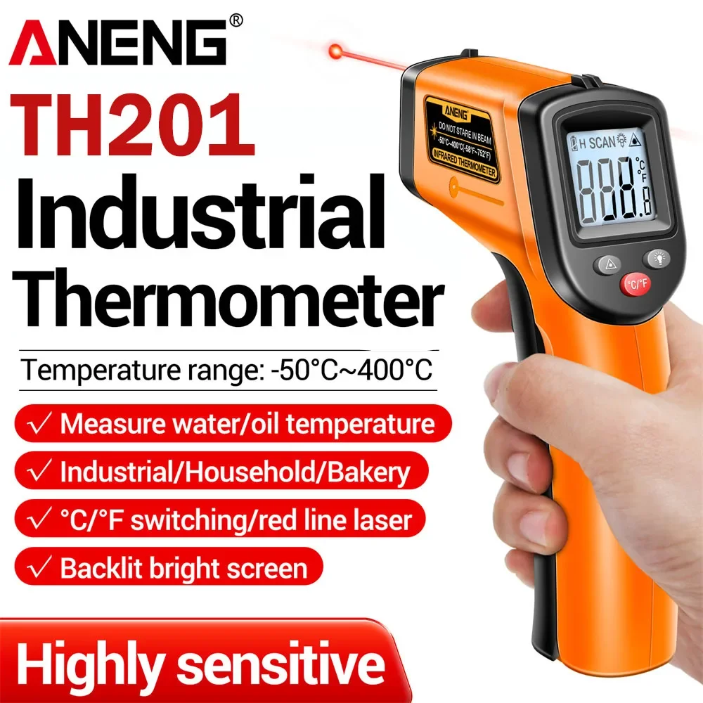 Thermometer Highly Sensitive Non-contact Temperature Measuring Gun Tool Celsius Display Digital Infrared Thermometer ANENG TH201