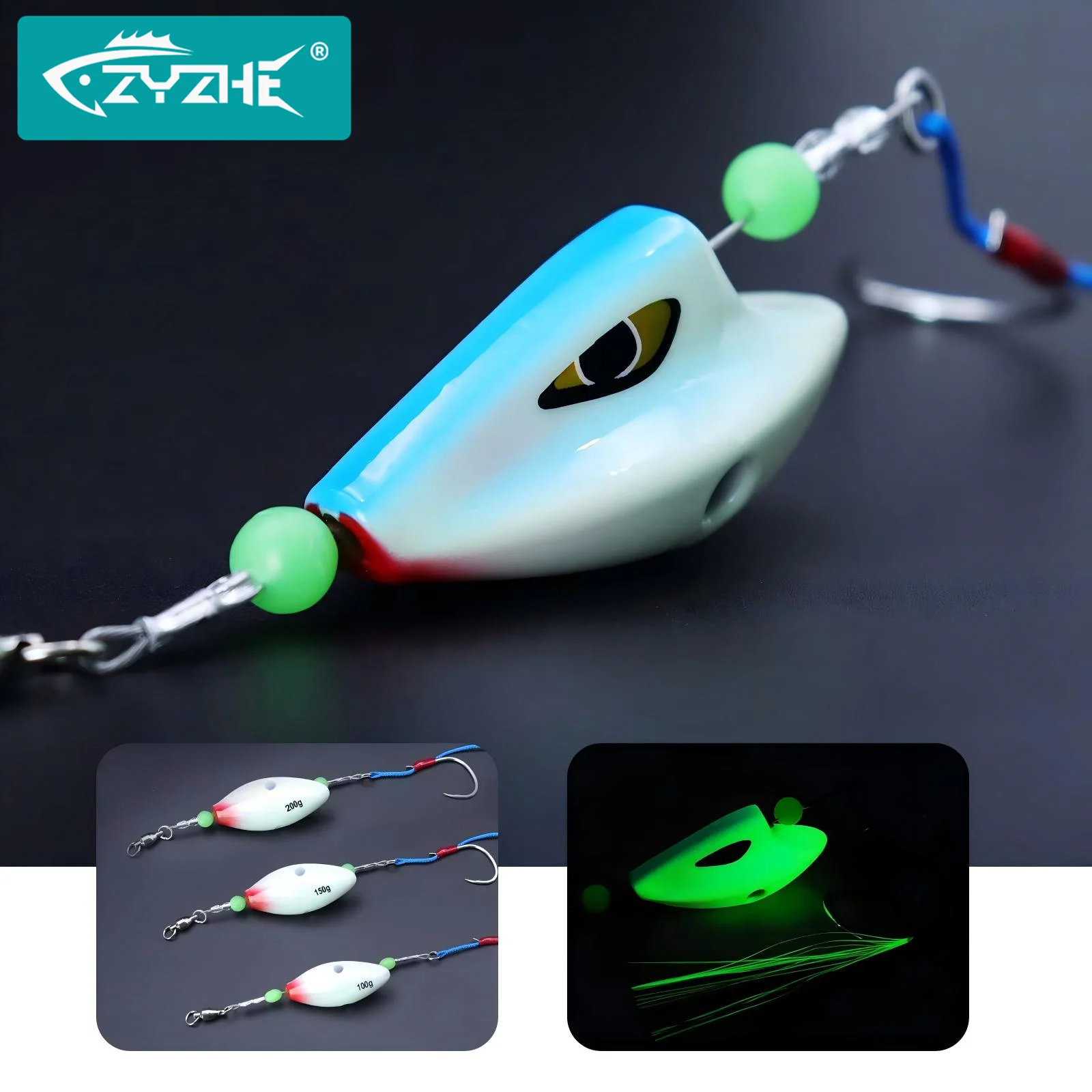 Anzóis de Pesca Marítima ZYZHE com Iscas JIG de 100g, 150g e 200g, Anzóis Duplos de Alta Resistência para Pesca Marítima com Iscas Vivas