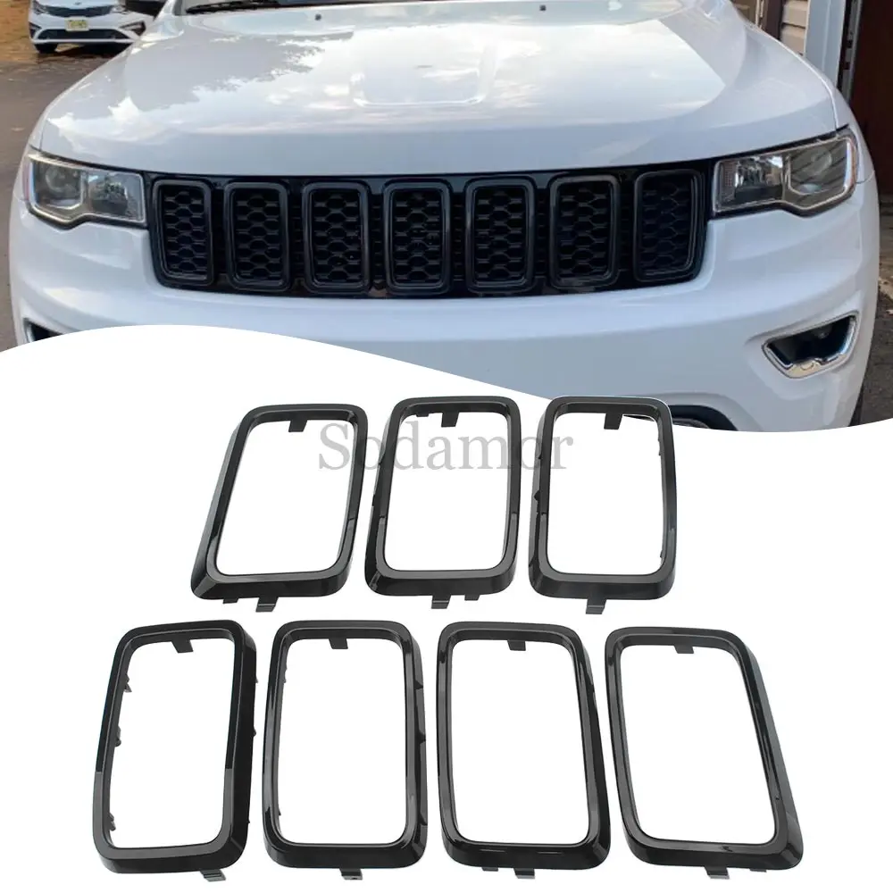 

For Jeep Grand Cherokee 2017-2021 Front Grille Grill Inserted Ring Trim Car Accessories 7PCS/Set Chrome/Vivid Black ABS Plastic