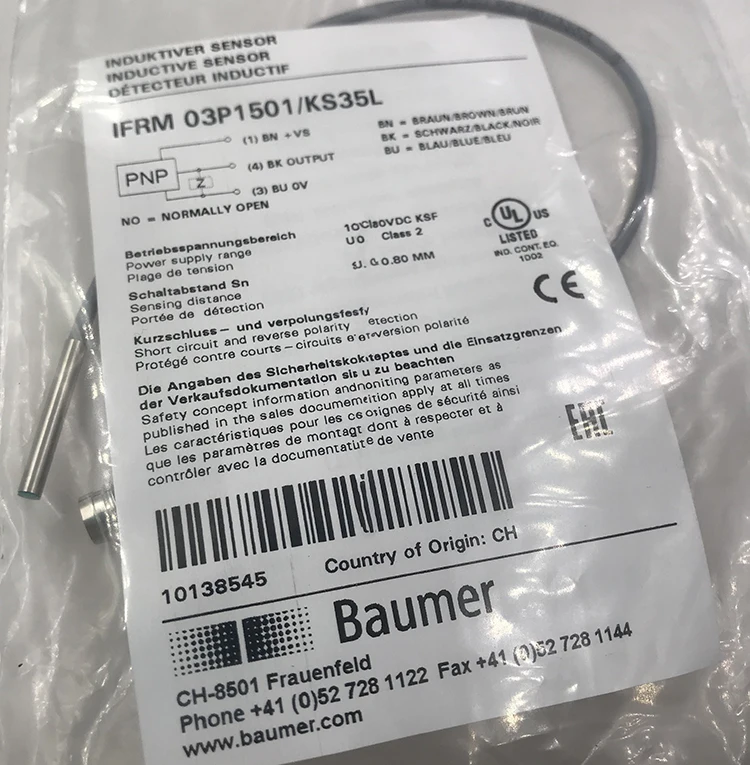 Inductive proximity switch IFRM 03P1501/KS35L inductiondistance 0.8mm PNPnormallyopen M8 leadconnector Baumer IFRM 03P1501/KS35