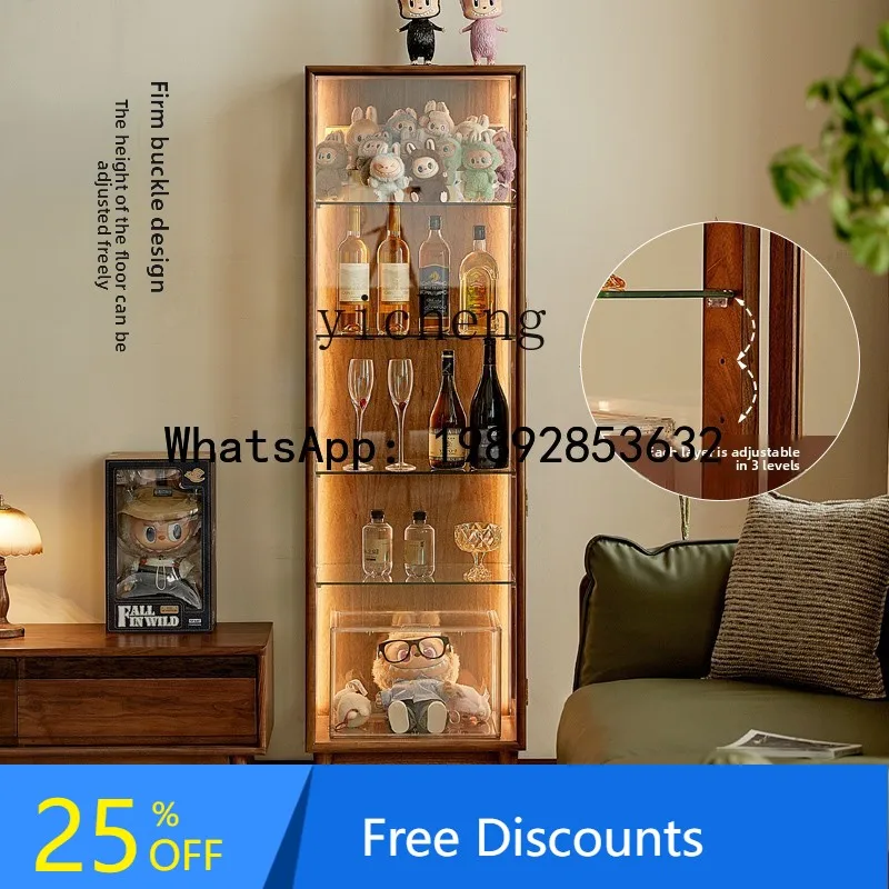 

Display Cabinet Solid Wood Wine Cabinet Transparent Model Cabinet Glass Display Side the Wall Figure
