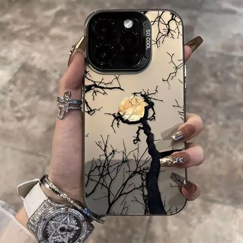 Fashionable Moon Branch High Quality IMD Phone Case for iPhone 11 13 14 15 Pro Max 12 Mini 78 Plus XS XR SE