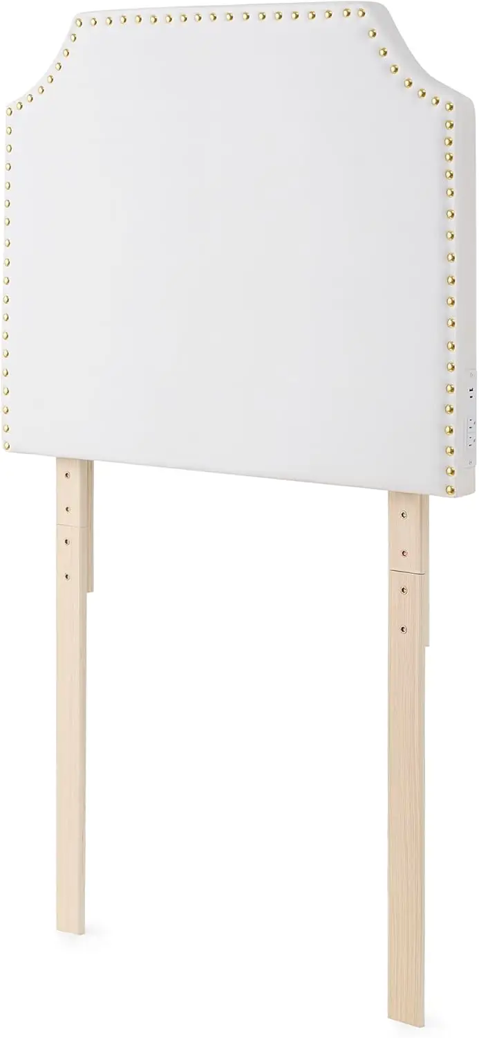 

Bevel Tacked Plush Left Outlet Headboard with Legs - White with Gold Rivets