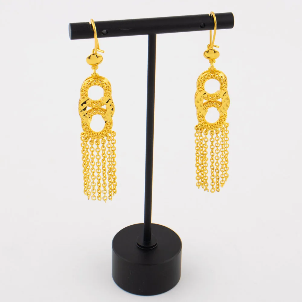 

Elegant Gold-Tone Long Chain Necklace & Earrings Set for Women, India-Nigeria Bridal Wedding Party Jewelry Gift, Luxurious State