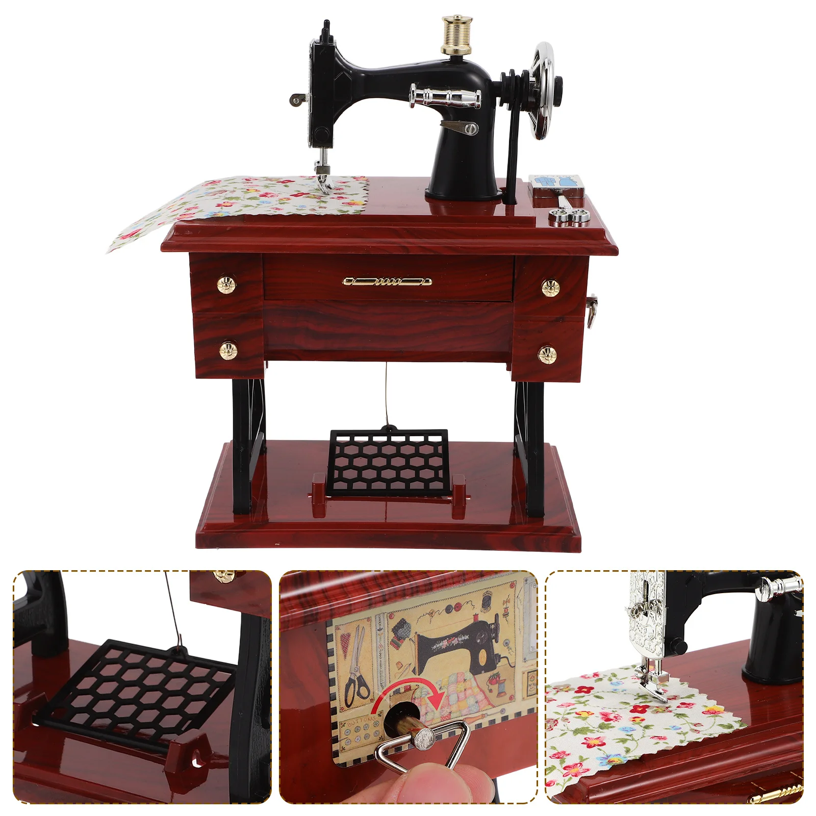 

Large -Style Sewing Machine Music Box Wind-Up Mechanism Exquisite Craftsmanship Decorative Miniature Furniture for Living