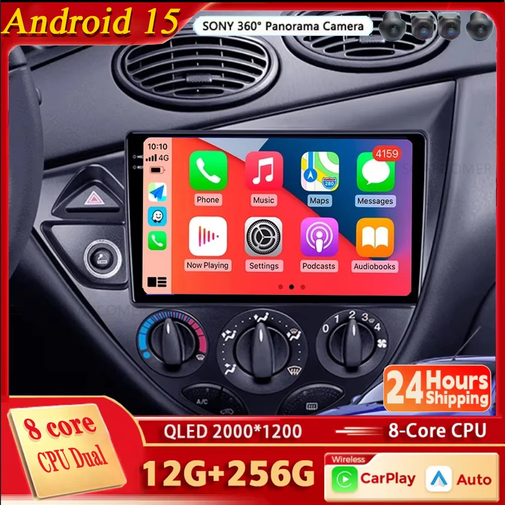 Para ford focus 1 lhd rhd 1998 - 2005 2k qled 12 + 256gb android 15 carplay rádio do carro reprodutor de vídeo multimídia gps unidade principal estéreo