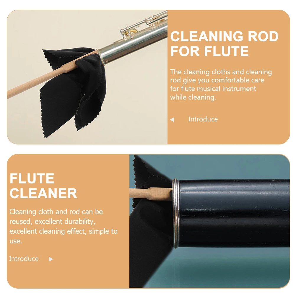 

Flute Cleaning Rod Polishing Cloth Accessories Musical Instrument Probe Maintenance Kit Black for