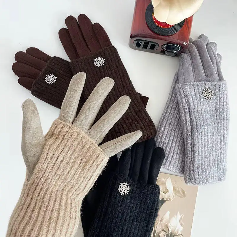 Guantes de lana tejidos para mujer, cálidos, resistentes al desgaste, para montar en los dedos, Color sólido, para invierno, pantalla táctil
