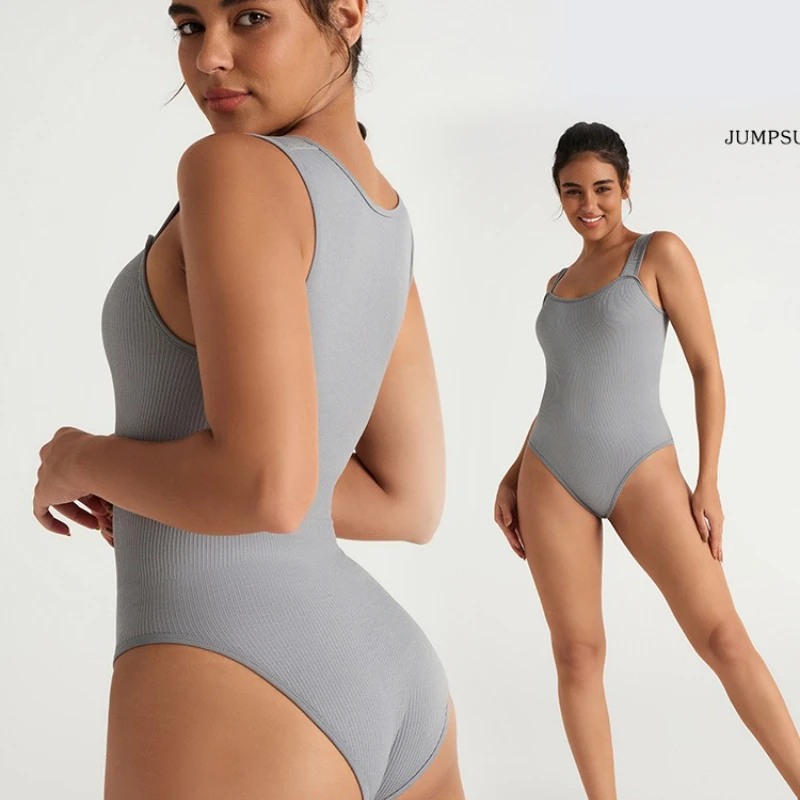 

Women Tight Fitting Gym Top Sleeveless Threaded Jumpsuit for Women Comfortable Sexy One-piece Suit Plus Size Sports Workout
