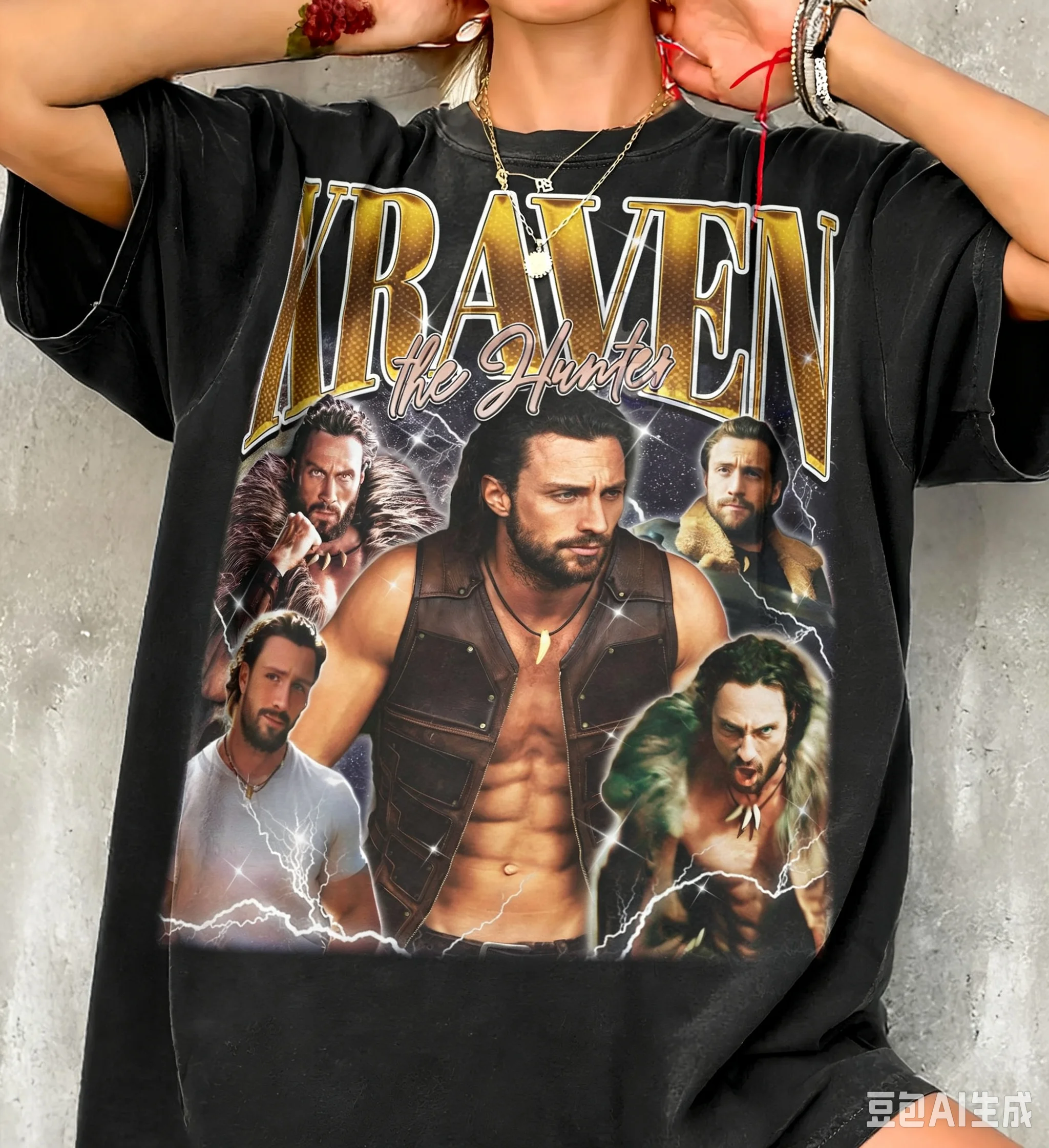 2026 Kraven Hunter Aaron Taylor Johnson Pattern Comfortable, Breathable, High Quality Shirt Y2k Ins