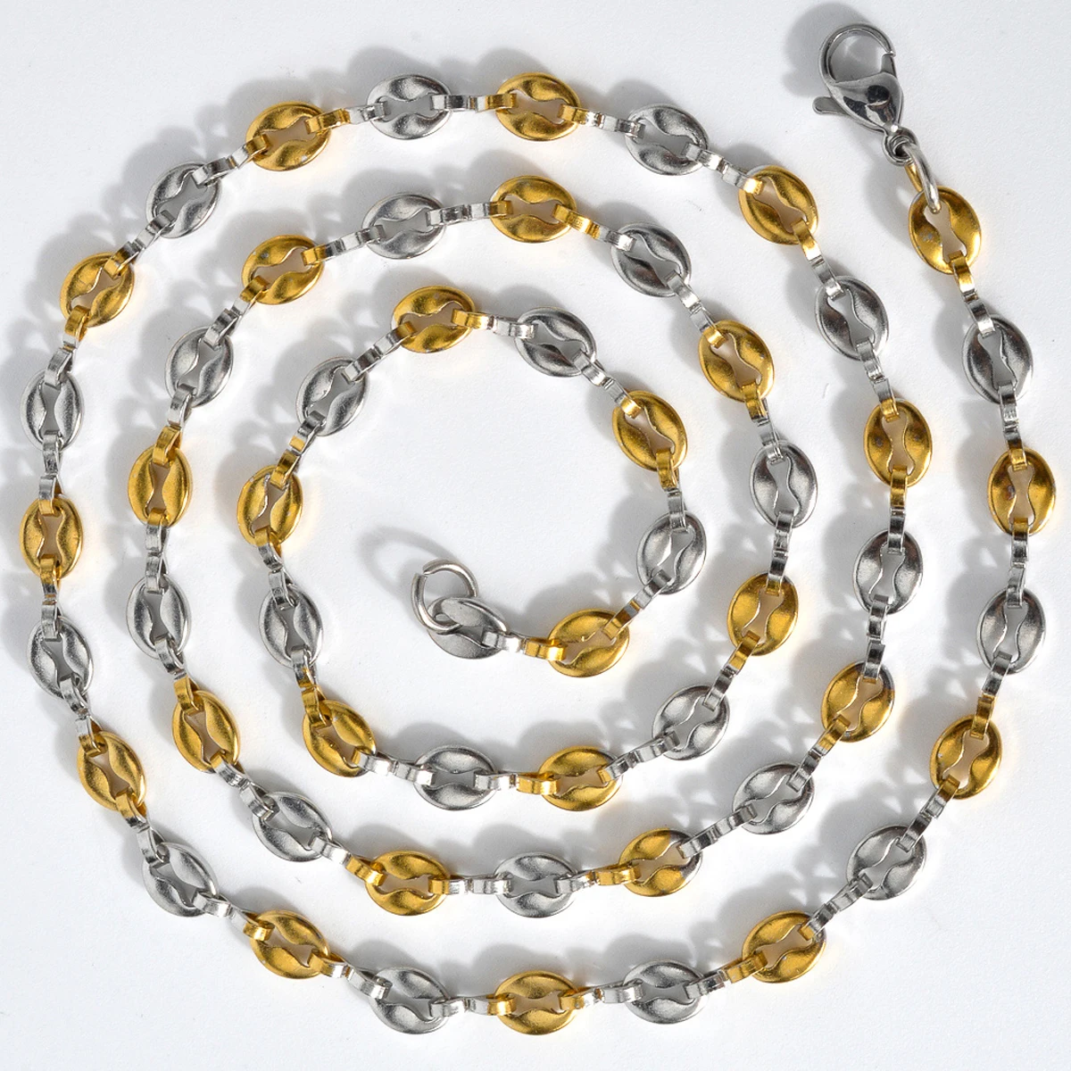 ZEADear Jewelry Two Tone Coffee Bean Link Chain Necklace 45/60cm Stainless Steel Choker For Women Men  2024 Trendy New
