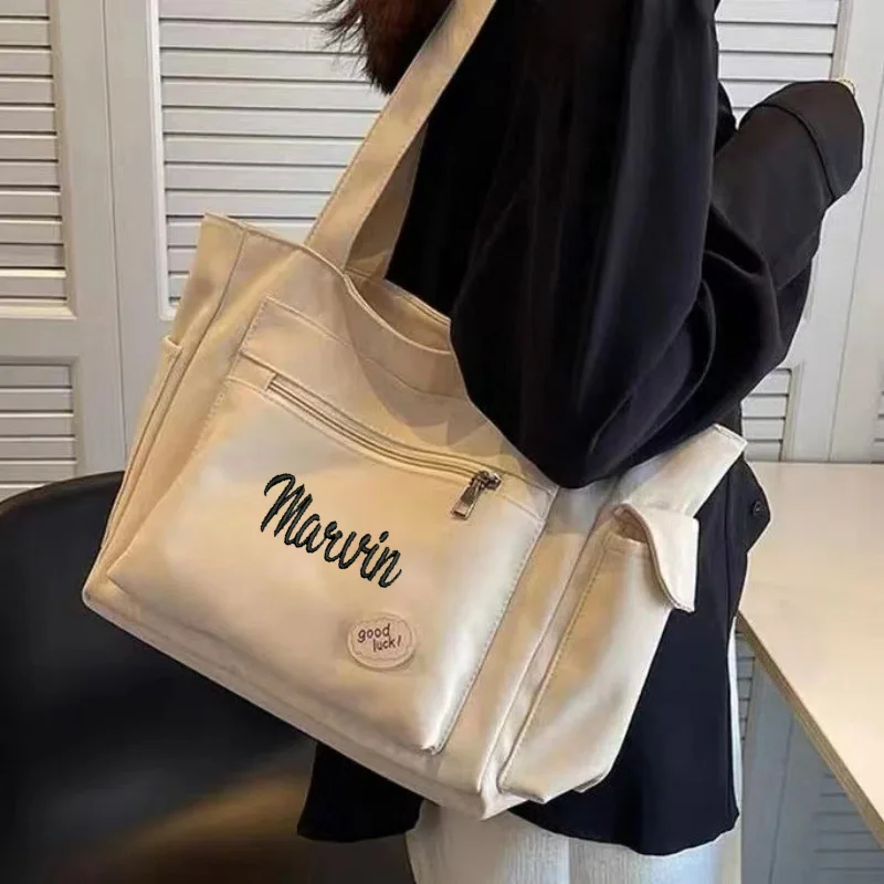 Student Commuting Large Capacity Handheld Bag Big Bag Women\'s Canvas Bag Personalized One Shoulder Tote Bag