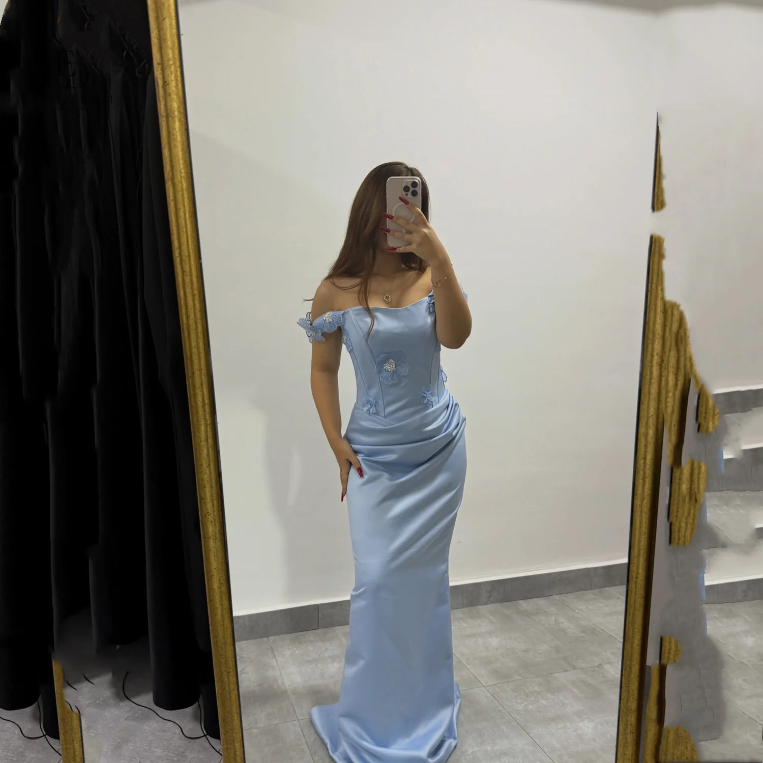 

EDECPBM 3D Flowers Prom Dress Elegant Women's Dresses for Wedding Party فساتين سهرة Vestidos De Festa Sky Blue Customized Womens