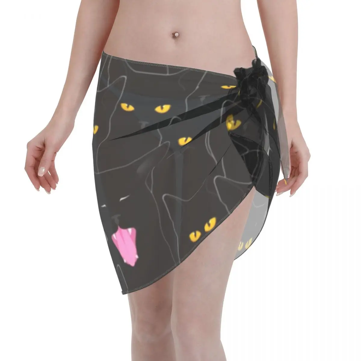 

Custom For Swimwear Suspicious Cats Pattern Women Short Sarongs Beach Wrap Women Beach Bikini Wrap Sarongs Swimsuit Coverups
