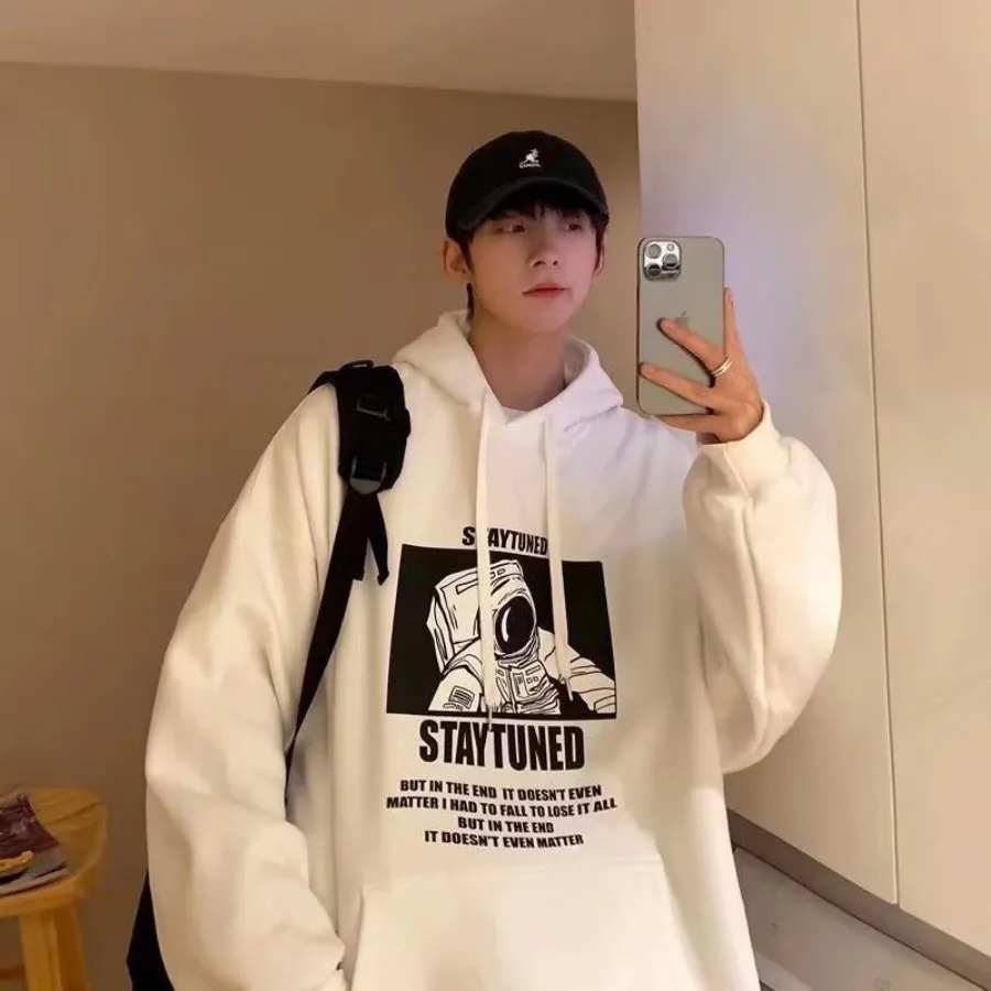 【M-8XL】Korean Edition New Space Astronaut Printed Hoodie for Men's Casual Fashion Versatile Loose Oversized Hoodie Jacket Men