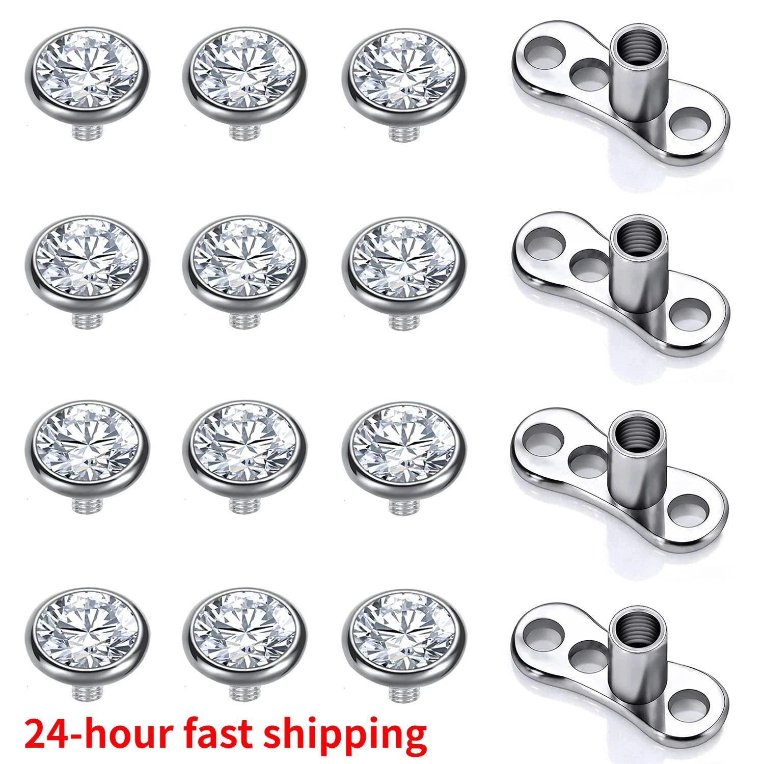 16 unidades de ancla dérmica de cristal, Tops de 3-6mm, superficie de acero quirúrgico, Piercing, Base de piel, ombligo, piel, buzo, ancla dérmica, joyería para el cuerpo superior