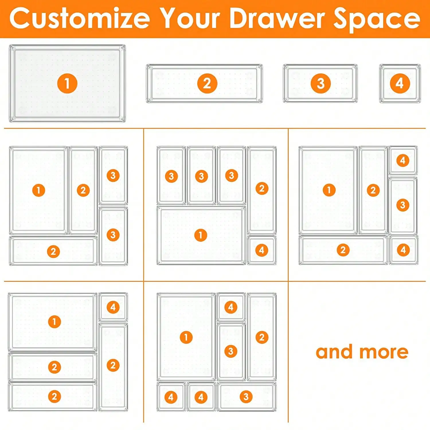 14 قطعة منظم للأدراج (حصيرة مضادة للانزلاق)، 4 مقاسات، شفافة. للمكياج والمجوهرات والمكتب والمطبخ؛ يناسب ديكور الخريف في غرفة النوم/المنزل