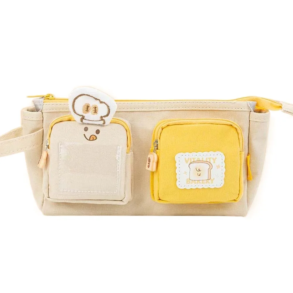 

Large Capacity Cartoon Canvas Pen Bag PVC Chestnut Cute Bear Pencil Pouch Brown Honey Bread Stationery Storage Bag School