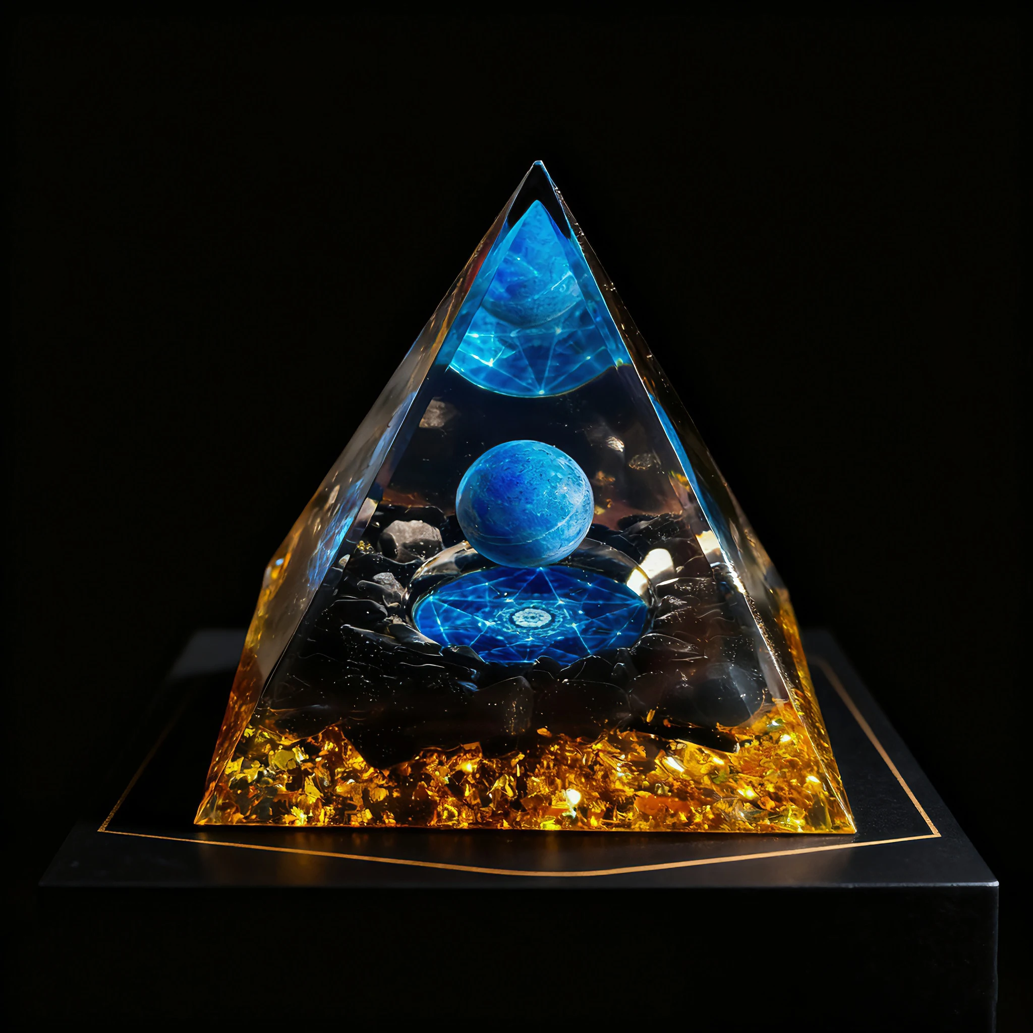 1PC Natural Lapis Lazuli And Obsidian Crafted Orgone Pyramid Decorative Ornament Healing Crystal Energy Home Decor