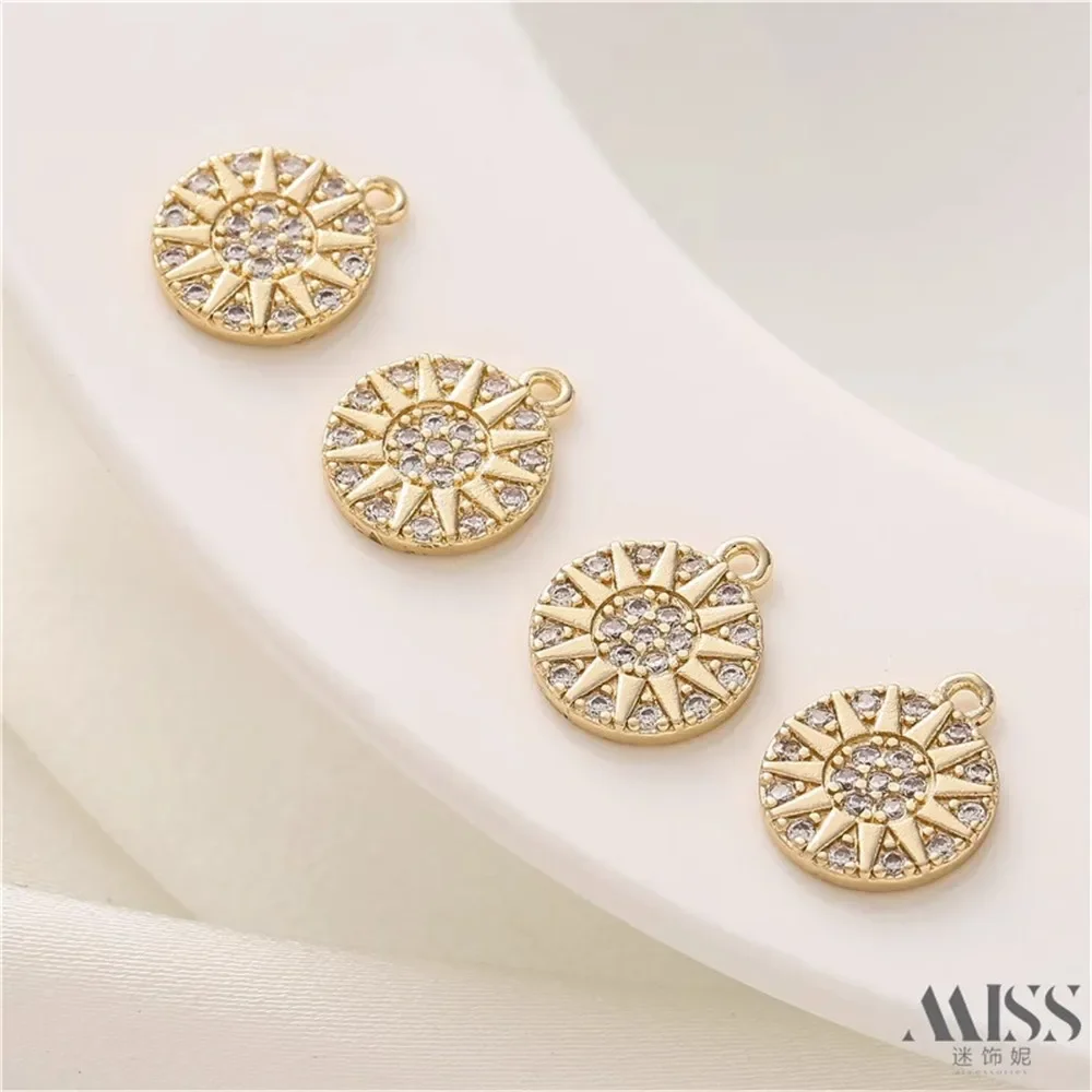 14K Gold Bag Color-preserving Zircon Star Sparkling Pendant Round Brand DIY Handmade Bracelet Necklace Pendant Accessories