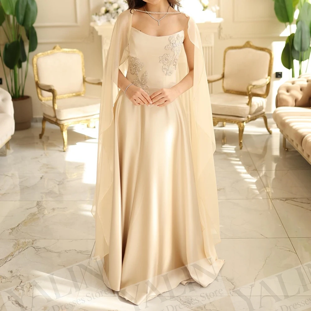 

Women's A-line Evening Dresses Floor-length Strapless Sleeveless Prom Gown Fashion Flowers Beading Simple Stole Customized Gowns