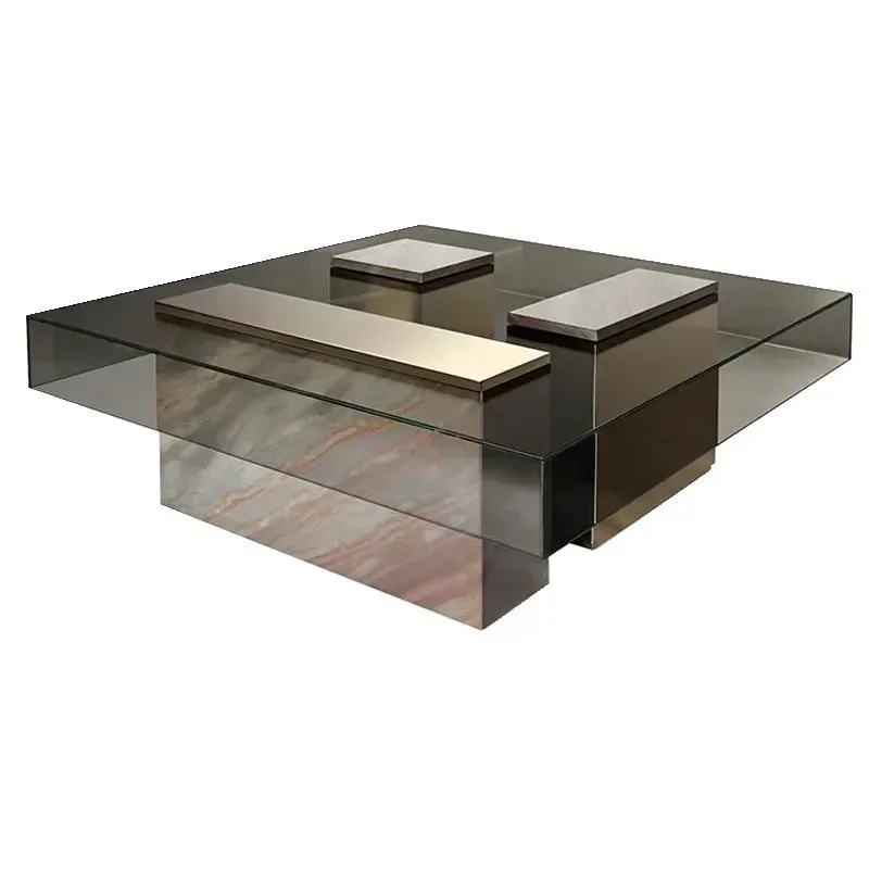 

Stainless steel square glass tea table modern simple living room high-end