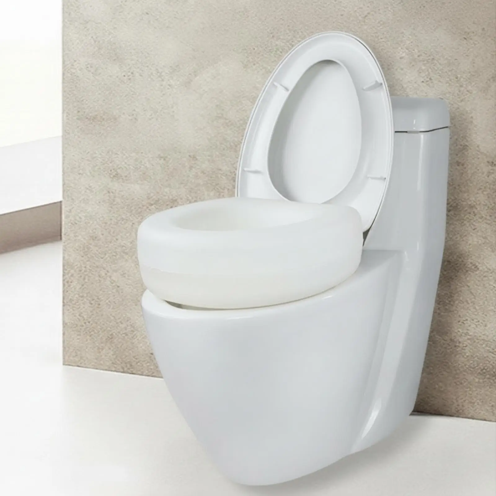 Rehausseur de siège de toilette, finition blanche lisse, hygiénique, en PP durable, design surélevé pour les personnes âgées et les utilisateurs handicapés