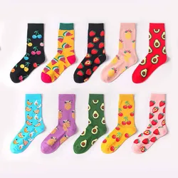 Unisex donna uomo calzini cotone divertente felice calzino cartone animato frutta anguria fragola ciliegia Banana ananas calza di cotone