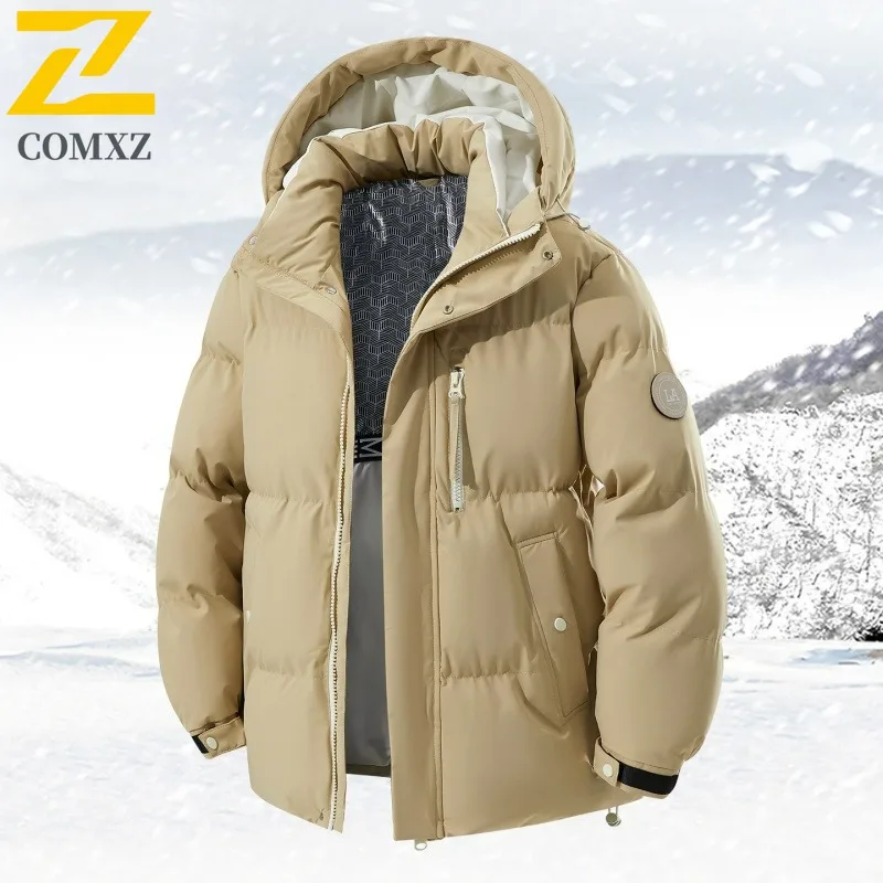

COMXZ мужское пальто парка высокого качества, толстая корейская стильная дорожная уличная стеганая куртка с капюшоном, 2025 лыжная минималистичная зимняя куртка