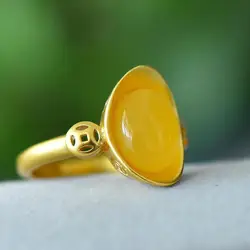 Natural Amber Ring Adjustable Women Healing Gemstone Fine Jewelry Accessories Genuine Baltic Amber Coin Ingot Rings