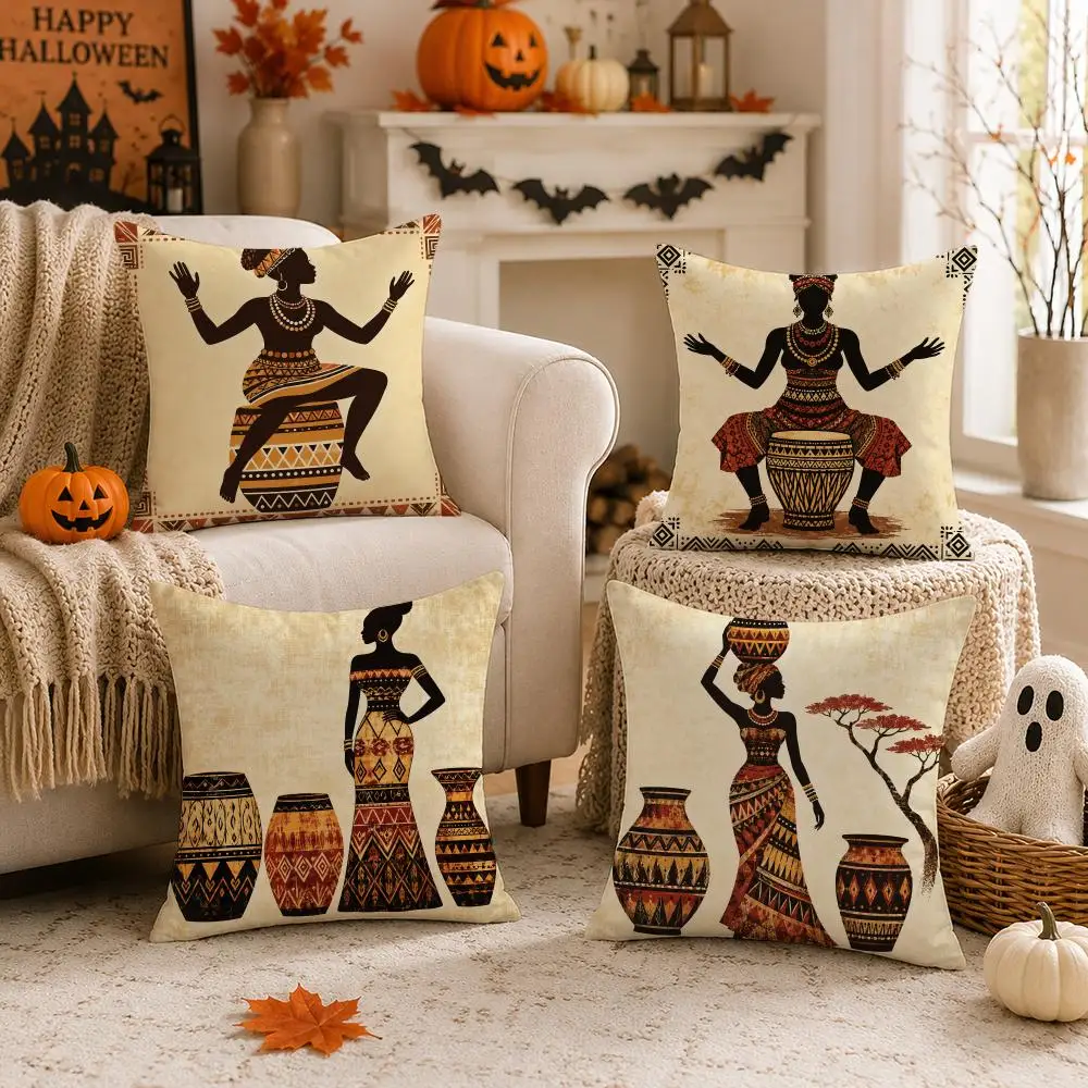 Earthy Heritage Harmony Cushion Cover 1/4PCS Short Plush Pillow Cover Set Soft Decorative Cushion Case for Sofa Bed Home Decor