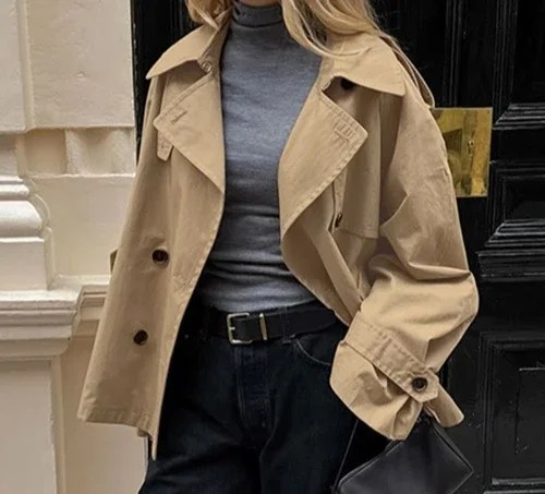 سترة نسائية لخريف 2025 متعددة الاستخدامات ذات طية صدر السترة فضفاضة كاكي #4